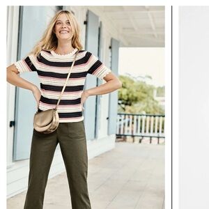 • Boden • Women Corrina Knitted Tee Ivory, Navy And Pink Stripe Large